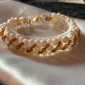 Hand crafted spring bracelet freshwater shell beads coral bead Czech crystals